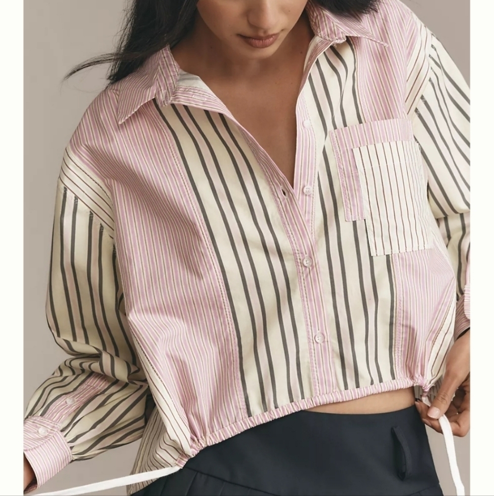 By Anthropologie Drawstring Buttondown Top